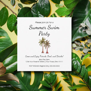 Summer Pool Party Beach Tropical Palm Trees  Invitation
