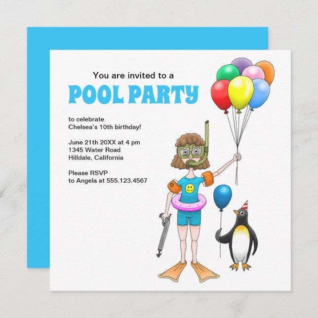 Summer Pool Party Birthday Invitation (Front/Back)