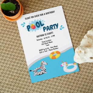 Summer Pool Party Birthday Invitation