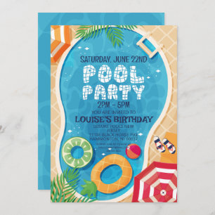 Summer Pool Party Birthday Invitation