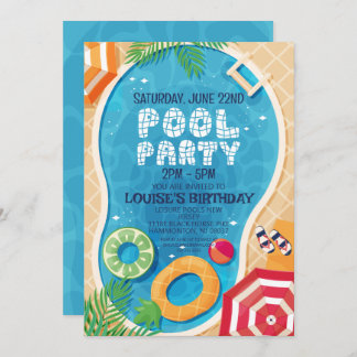 Summer Pool Party Birthday Invitation