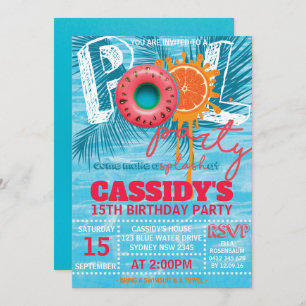 Summer Pool Party Birthday Invitation