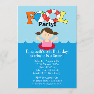 Summer POOL Party Birthday Invitation Girl