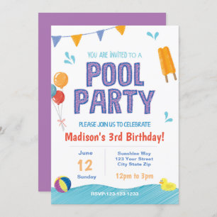 Summer Pool Party Birthday Invite