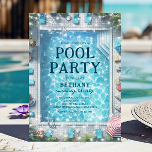 Summer Pool Party Birthday Party Invitation