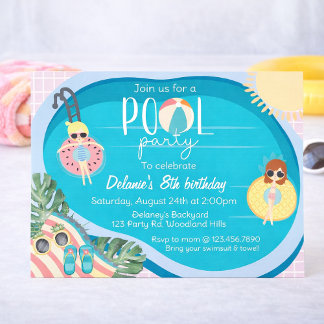 Summer Pool Party Birthday | Pool Party  Invitation