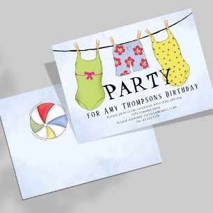 Summer Pool Party Birthday Swimsuits Custom Invitation