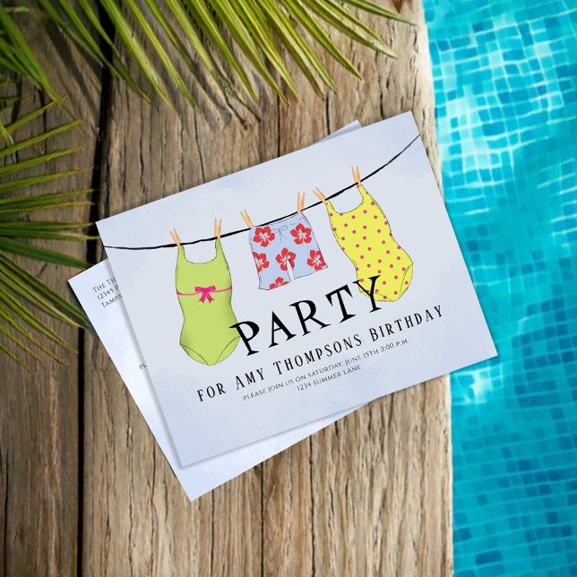 Summer Pool Party Colourful Swimsuits Postcard (Pool party custom postcard template. )