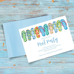 Summer Pool Party Cute Flip Flops  Invitation