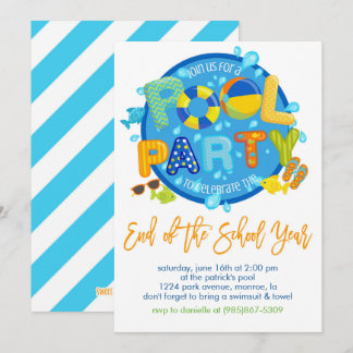 Summer Pool Party, End of School Year Party Invitation
