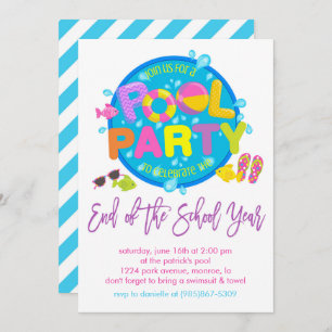 Summer Pool Party, End of the School Year Party In Invitation