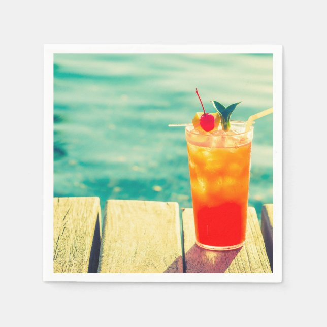 Summer pool party fun in the sun cocktail napkin (Front)