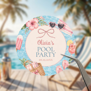 Summer Pool Party Girl Birthday Classic Round Sticker