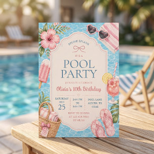 Summer Pool Party Girl Birthday Invitation