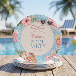 Summer Pool Party Girl Birthday Paper Plates