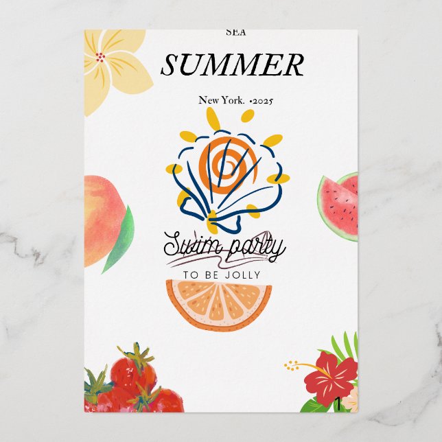 Summer pool party invitation. (Front)