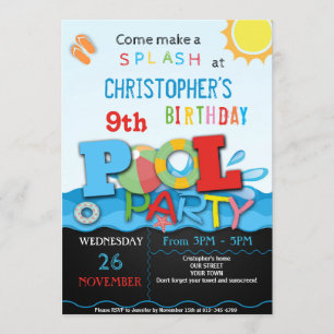 SUMMER POOL PARTY INVITATION   POOL BIRTHDAY PARTY