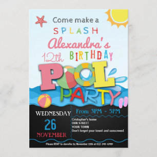 SUMMER POOL PARTY INVITATION   POOL BIRTHDAY PARTY