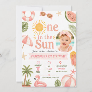 Summer Pool Party - One in the Sun First Birthday Invitation