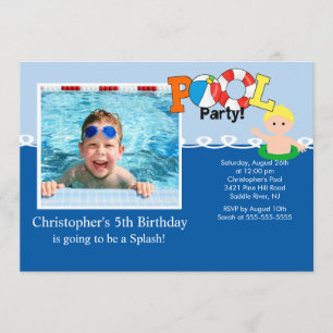 Summer POOL Party PHOTO Birthday Invitation