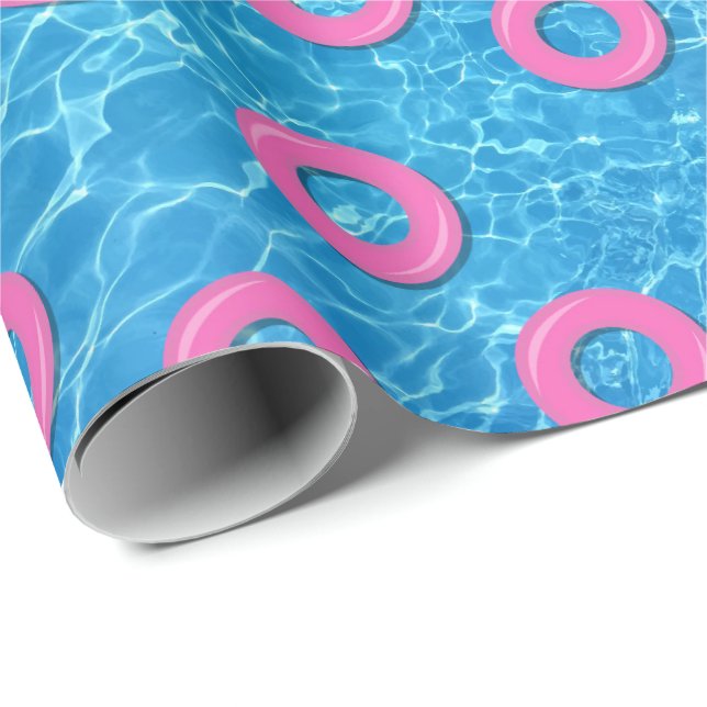 Summer Pool Party Pink Swimming Pool Floats Wrapping Paper (Roll Corner)