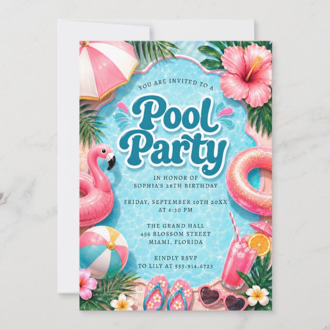 Summer Pool Party Printable Invitation (Front)
