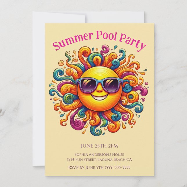 Summer Pool Party- Sunny Smiles Invitation (Front)