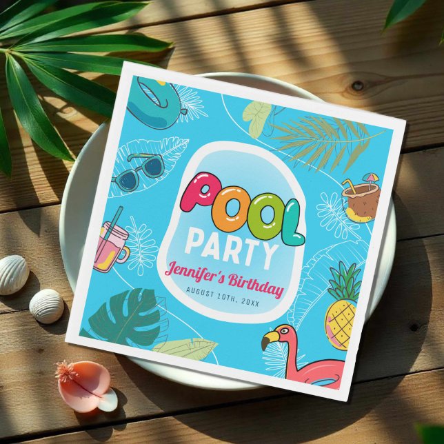 Summer Pool Party Swimming Birthday Napkin (Creator Uploaded)