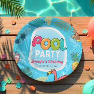 Summer Pool Party Swimming Birthday Paper Plate