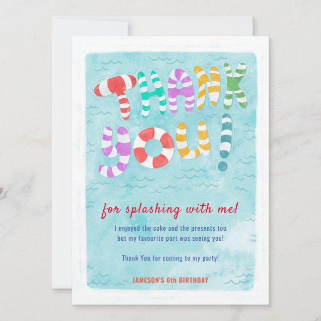 summer pool splish splash birthday Thank you card (Front)