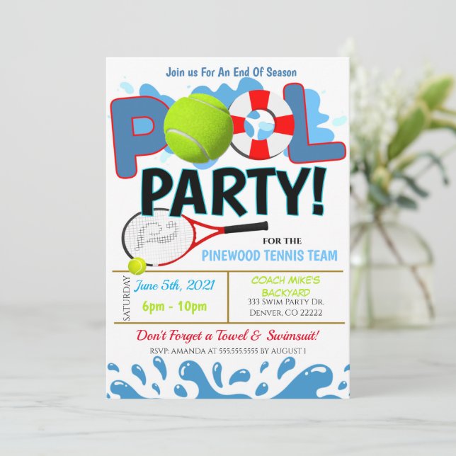 Summer Pool Tennis Party Invitation (Standing Front)