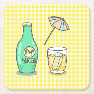 Summer Pop Soda Vibes - Cute Cartoon Drink Square Paper Coaster