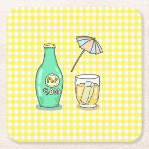 Summer Pop Soda Vibes - Cute Cartoon Drink Square Paper Coaster