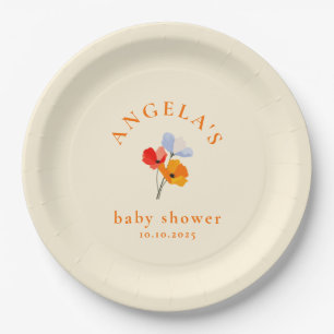 Summer Poppy Baby Shower Paper Plate