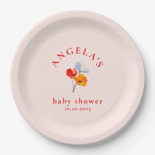 Summer Poppy Baby Shower Paper Plate