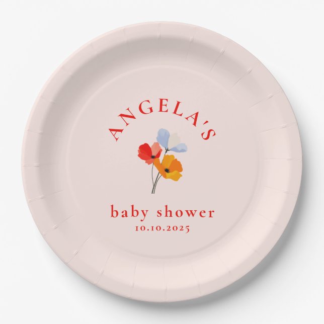 Summer Poppy Baby Shower Paper Plate (Front)