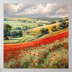 Summer Poppy Field Landscape Poster