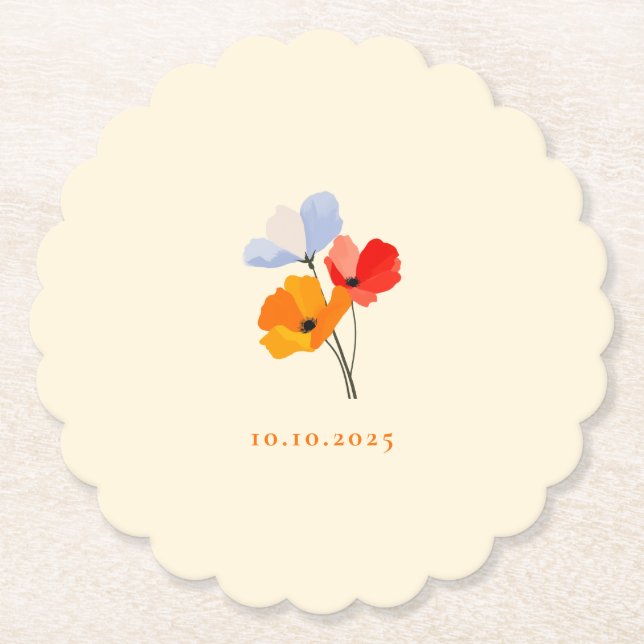 Summer Poppy Special Event Date Paper Coaster (Front)