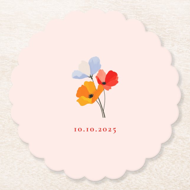 Summer Poppy Special Event Date Shower Paper Coaster (Front)
