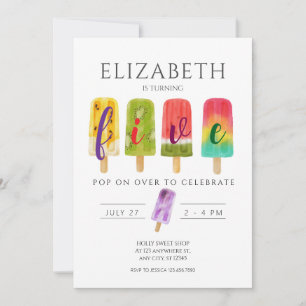 Summer popsicle ice cream birthday party invitation