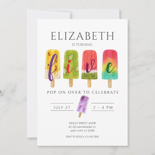 Summer popsicle ice cream birthday party invitation (Front)