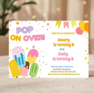 Summer Popsicle Kids Joint Birthday  Invitation