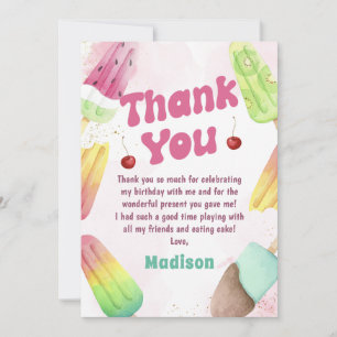 Summer Popsicle Pink Girl Birthday Thank You Card