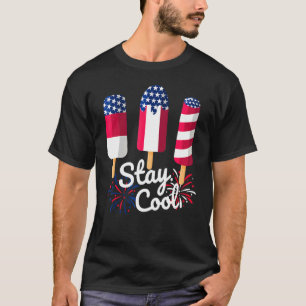 Summer Popsicle Stay Cool American Flag 4th July P T-Shirt