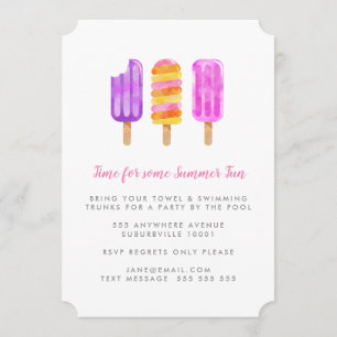 Summer Popsicles Icy Poles Ice Cream Pool Party Invitation