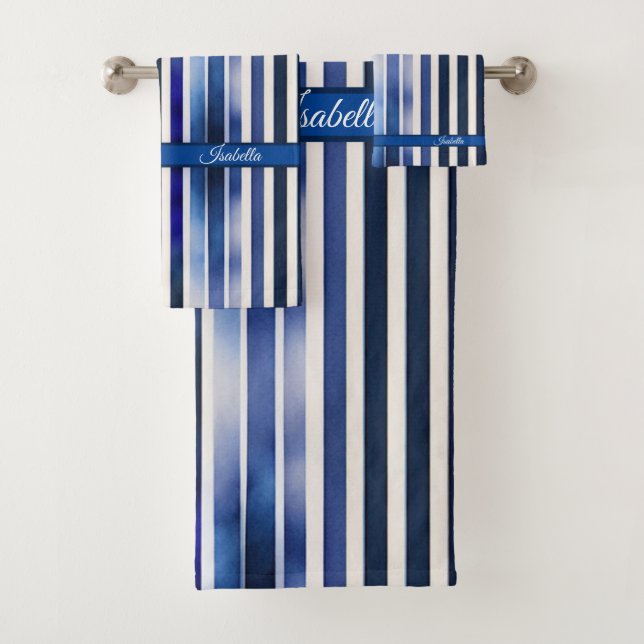Summer Popular Navy Blue Boat Stripes Collection Bath Towel Set (Insitu)