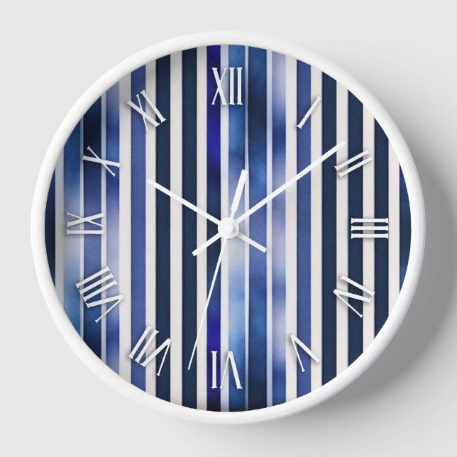 Summer Popular Navy Blue Boat Stripes Collection Clock (Front)