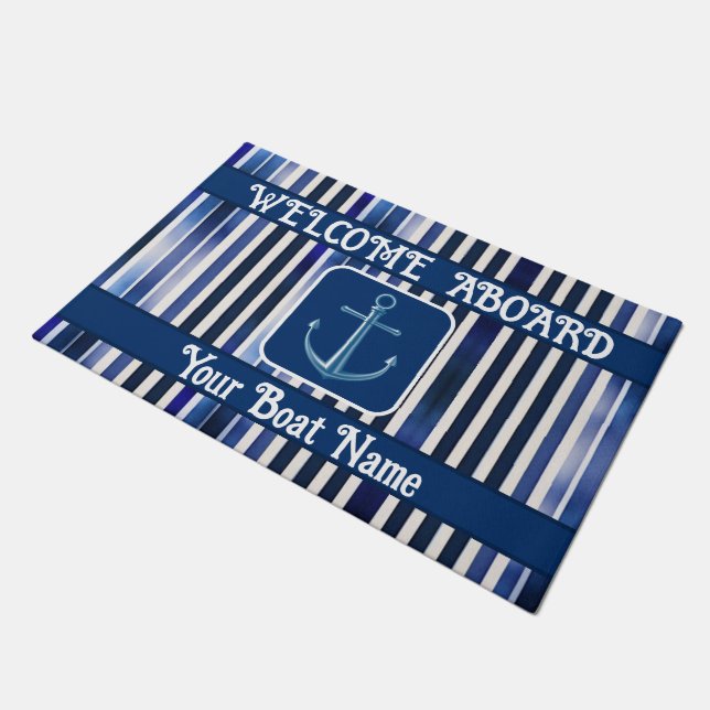 Summer Popular Navy Blue Boat Stripes Collection Doormat (Angled)