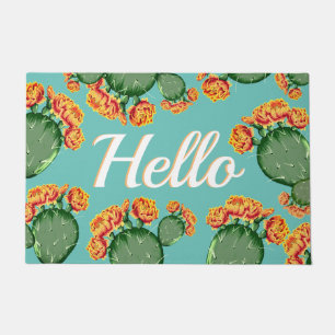 Summer Prickly Pear Cactus & Flowers Hello Doormat