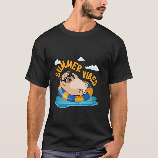 Summer Pug Lover Pool Funny Swimming Float Dog Dad T-Shirt (Front)
